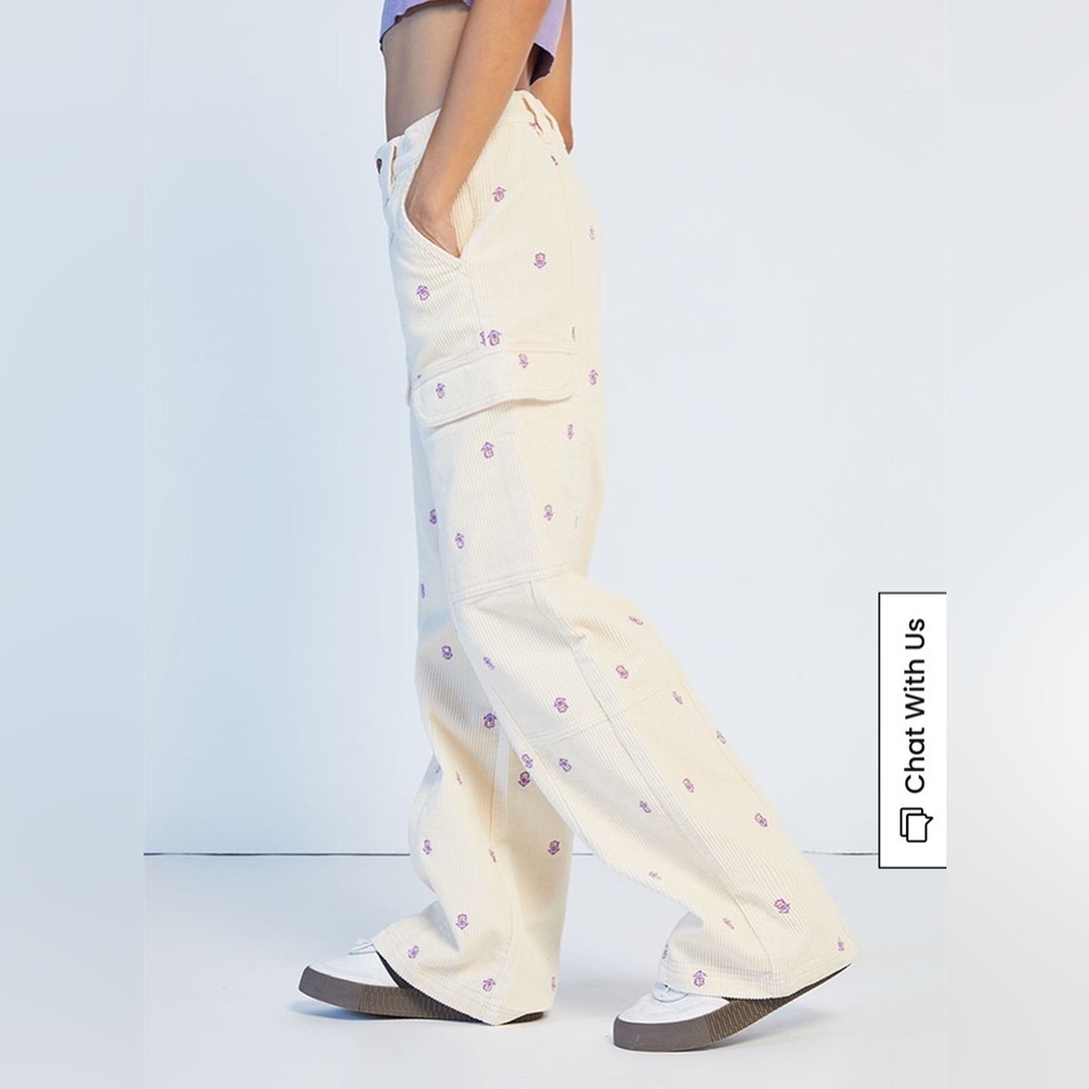 Pacsun Embroidered Corduroy Low Rise Puddle PantsWIDE LEG BAGGY XS - Picture 6 of 13
